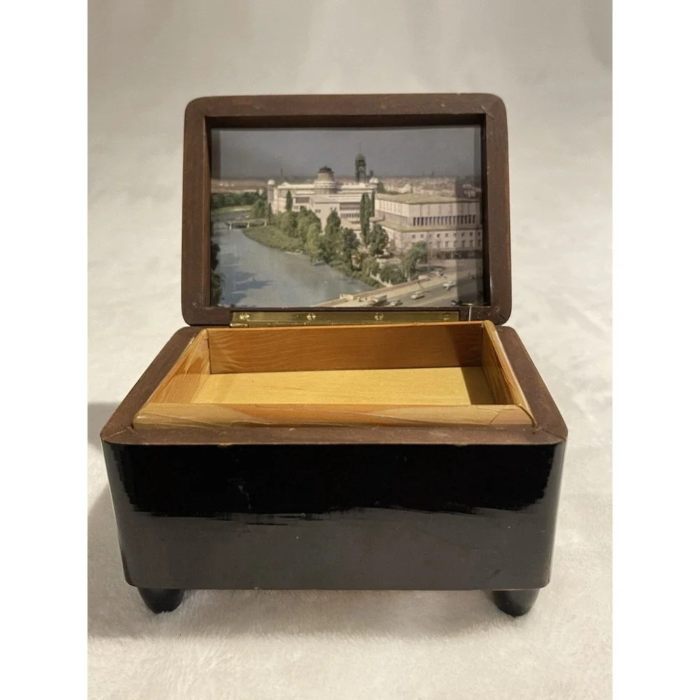 Rare Vintage Wood Music Box Germany Deutsches Museum Keepsakes Jewelry Munich
